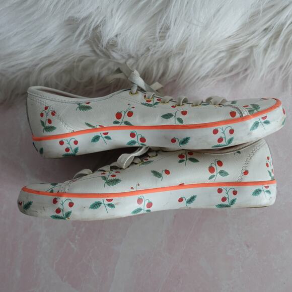 Keds x Rifle Paper Co. Kickstart Leather White Red Strawberry Low Top Sneakers - Picture 4 of 15